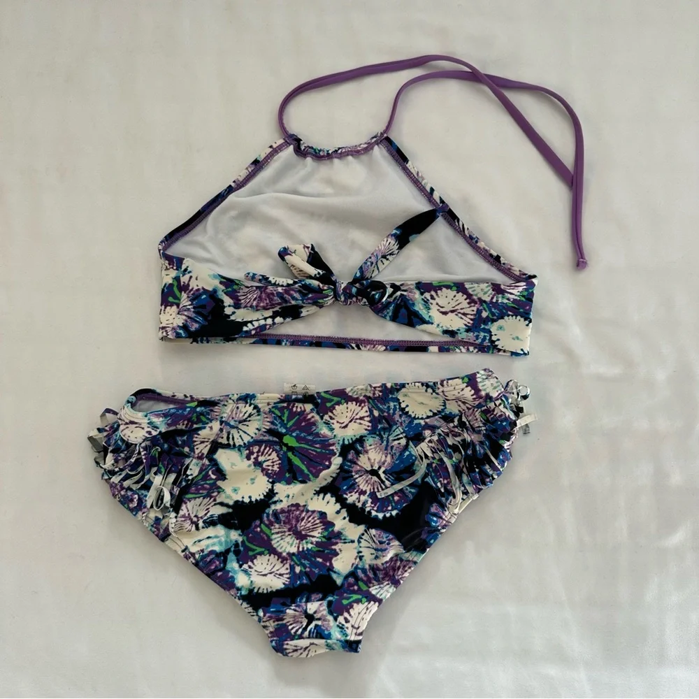Flower Tie Dye Bikini Set with Fringe Details size 12